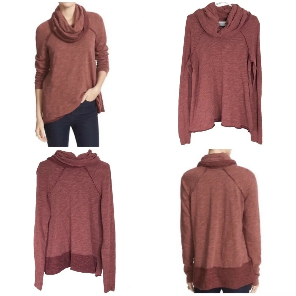 Free People Beach Cocoon Funnel Cowl Neck Terra Cotta Long Sleeve Top Small